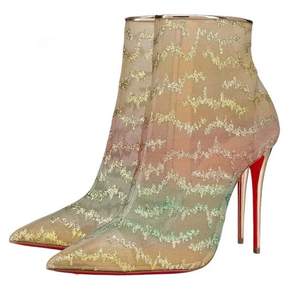 Christian Louboutin Gold and Pink Heeled Boots - Picture 2 of 8